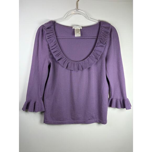 Celine Sweaters - Celine Purple Cashmere 3/4 Sleeve Sweater Ruffle Scoop Neck Size Large (read)